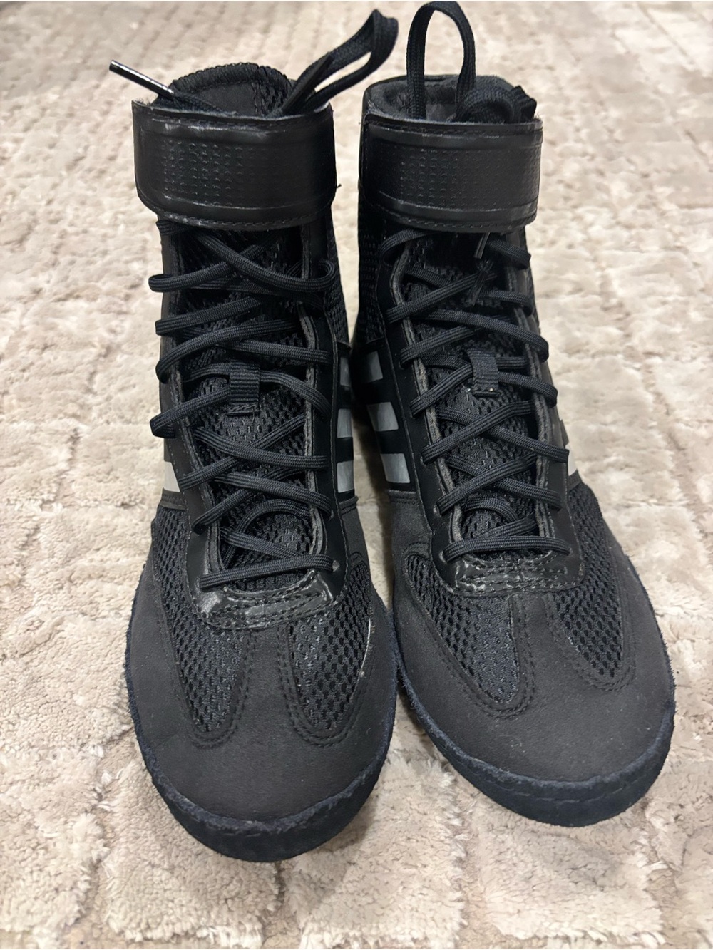 adidas Kids Black High-Top wrestling shoes Sneaker Boots with Ankle Strap